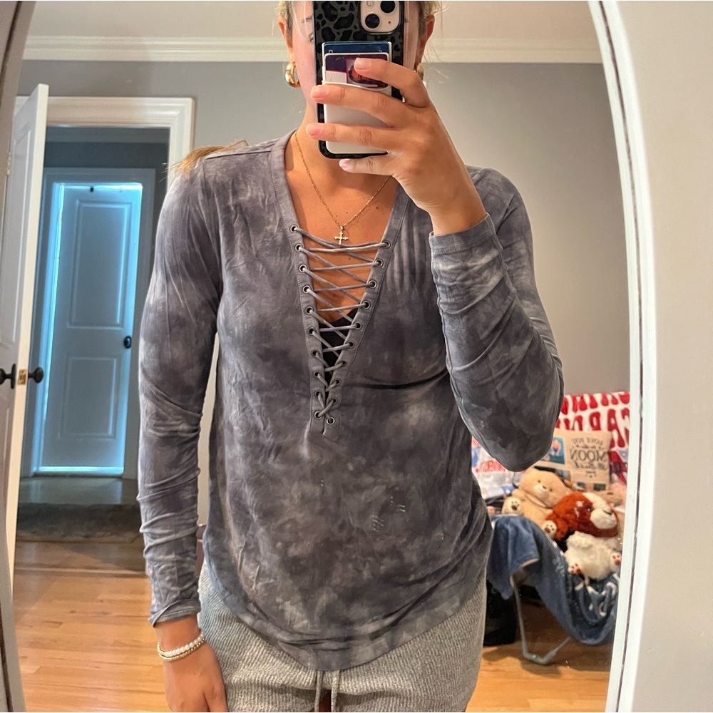Aeropostale Charcoal Lace-Up Blouse